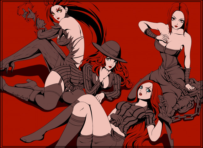 Обои картинки фото видео игры, league of legends, девушки, katarina, zyra, sona, miss, fortune