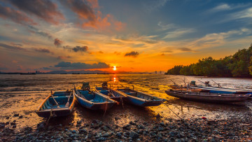 Картинка корабли лодки +шлюпки закат