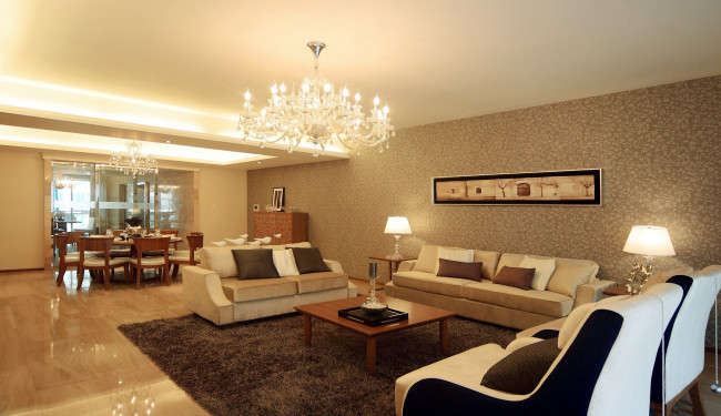 Обои картинки фото интерьер, гостиная, люстра, мягкий, уголок, диваны