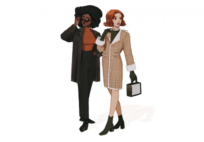 Обои картинки фото рисованное, люди, женщины, сумочка, очки