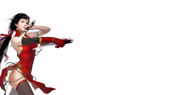 Обои картинки фото рисованное, люди, девушка, наряд, кинжалы