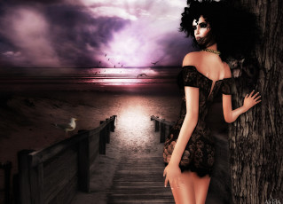 Картинка 3д графика people люди девушка причал море чайки