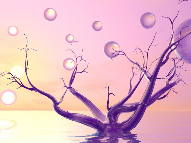 Обои картинки фото 3д, графика, nature, landscape, природа, дерево, шары