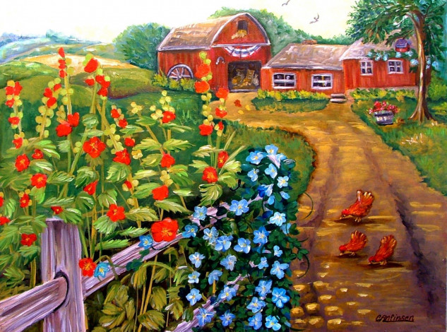 Обои картинки фото рисованные, природа, дворик