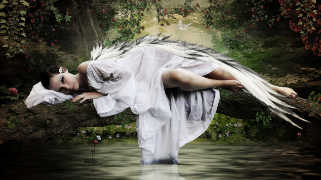 Обои картинки фото фэнтези, ангелы, девушка, вода