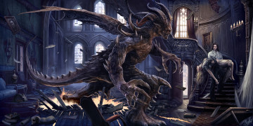 Картинка фэнтези существа девушка лестница чудовище