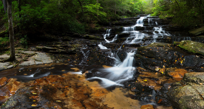 Обои картинки фото природа, водопады, река, лес, водопад