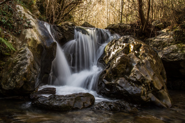Обои картинки фото природа, водопады, водопад, река, лес