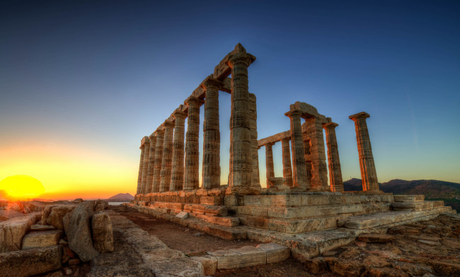 Обои картинки фото temple of poseidon, города, - исторические,  архитектурные памятники, рассвет, храм