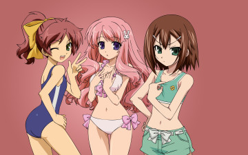 Картинка аниме baka+to+test+to+shoukanjuu девушки фон взгляд