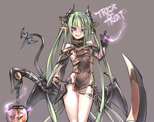 Обои картинки фото аниме, магия,  колдовство,  halloween, девушка