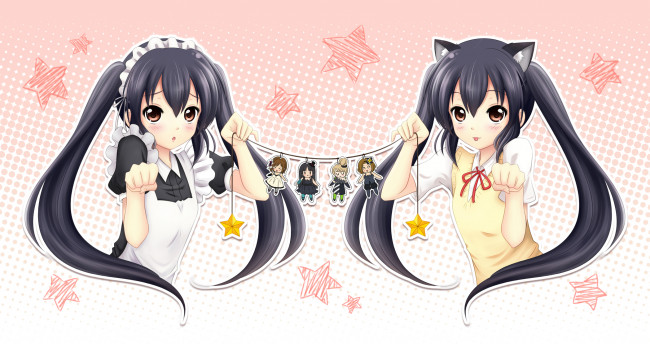 Обои картинки фото аниме, k-on, девушки, взгляд, фон