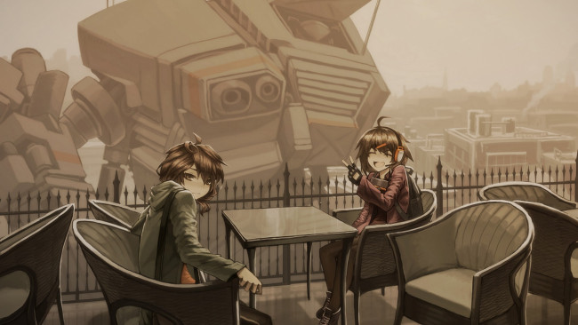 Обои картинки фото аниме, оружие,  техника,  технологии, дети