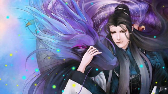 Обои картинки фото фэнтези, драконы, дракон, парень, волосы