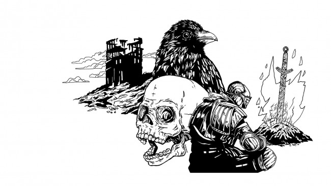 Обои картинки фото рисованное, минимализм, ворона, череп