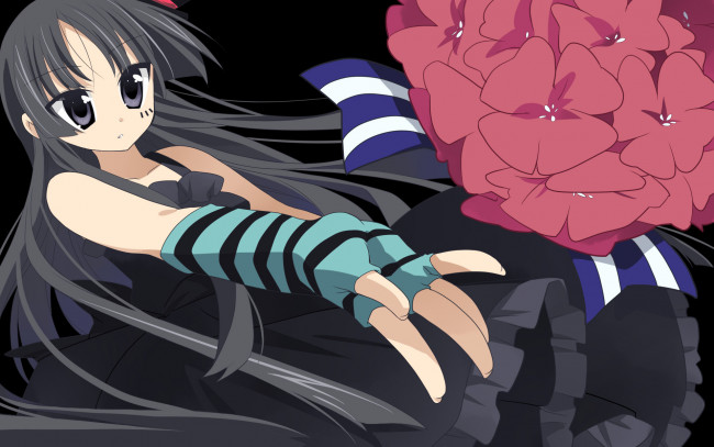 Обои картинки фото аниме, k-on, девушка, взгляд, фон