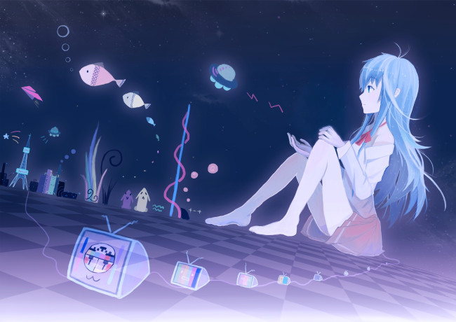 Обои картинки фото аниме, denpa onna to seishun otoko, девушка, фон, взгляд