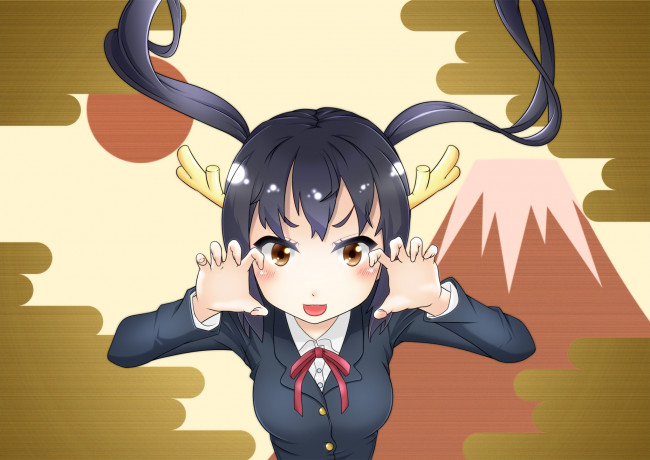 Обои картинки фото аниме, k-on, девушка, взгляд, фон