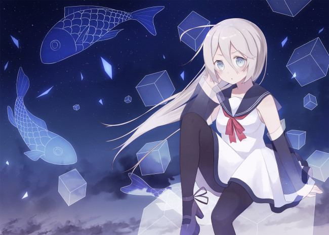 Обои картинки фото аниме, животные,  существа, девушка, взгляд, фон