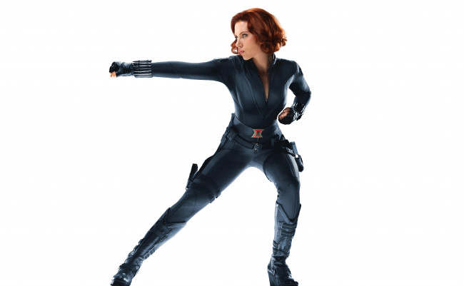 Обои картинки фото scarlett johansson, кино фильмы, the avengers, scarlett, johansson, девушка, актриса, рыжеволосая, образ, поза, костюм