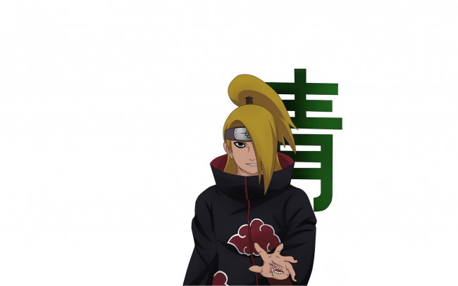 Обои картинки фото аниме, naruto, дейдара, плащ, акацки, иероглиф