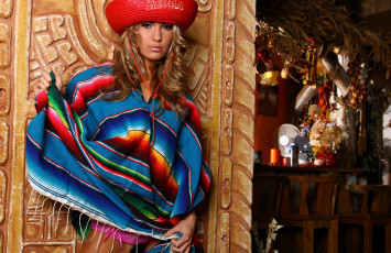 обоя девушки, veronika fasterova, блондинка, шляпа, пончо