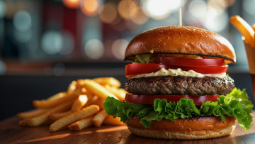 обоя еда, бутерброды,  гамбургеры,  канапе, картофель, фри, гамбургер, котлета