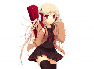 Картинка аниме headphones instrumental девушка наушники футляр форма