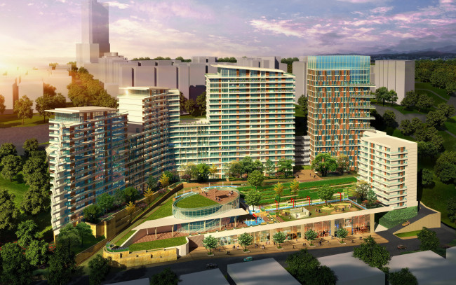 Обои картинки фото 3д графика, architecture , архитектура, ландшафт, здания, площадь, город, район