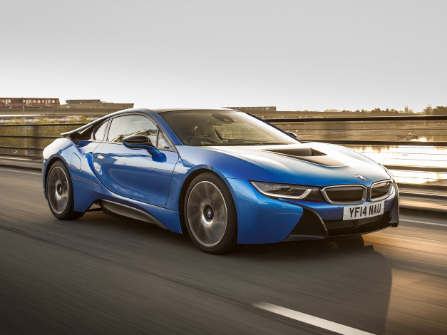 Обои картинки фото автомобили, bmw, синий, 2014г, uk-spec, i8