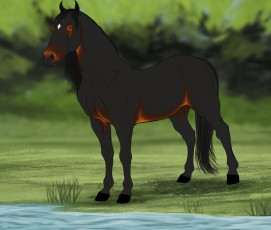 Картинка рисованное животные +лошади лошадь фон