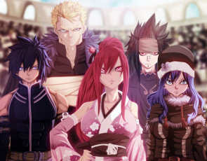 Картинка аниме fairy+tail art anime парни девушки команда laxus dreyar erza scarlet fairy tail juvia loxar gajeel redfox gray fullbuster