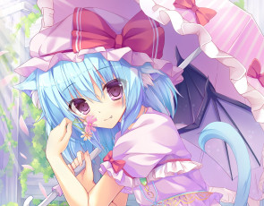 Картинка аниме touhou девушка взгляд фон зонтик цветок