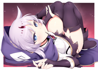 Картинка аниме unknown +другое румянец короткие волосы голубые глаза капюшон серые взгляд девушка юбка фон сапоги локоть