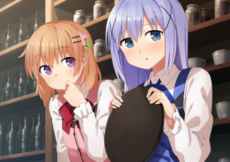 Картинка аниме gochuumon+wa+usagi+desu+ka девочки арт gochuumon wa usagi desu ka hoto kokoa kafuu chino dacchi кафе
