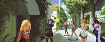 Картинка аниме город +улицы +здания улица девочки sbc арт