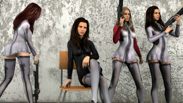 Картинка 3д+графика люди+ people взгляд девушки оружие фон