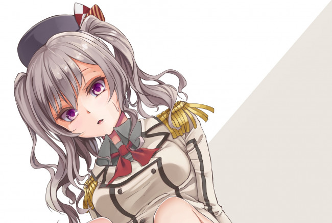 Обои картинки фото аниме, kantai collection, девушка, взгляд, фон, униформа