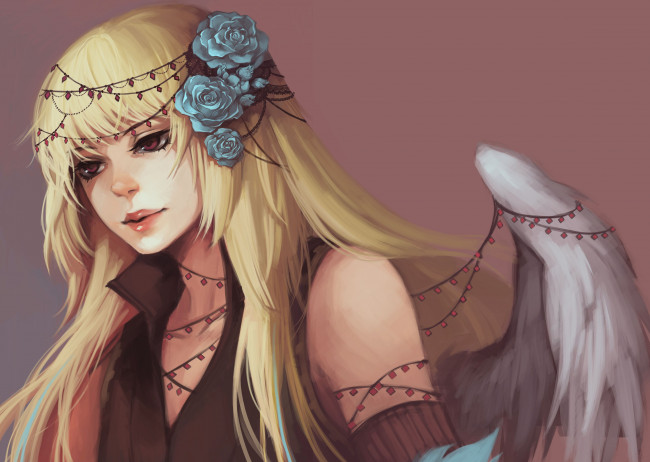 Обои картинки фото аниме, ангелы,  демоны, роза, девушка, ангел, арт