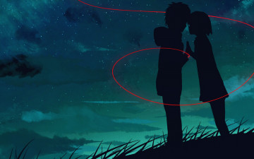 Картинка аниме kimi+no+na+wa взгляд девушка парень фон