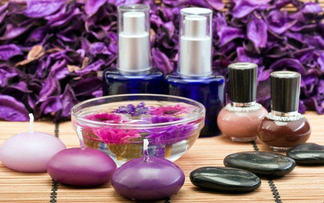 Обои картинки фото разное, косметические средства,  духи, лак, свечи, камни