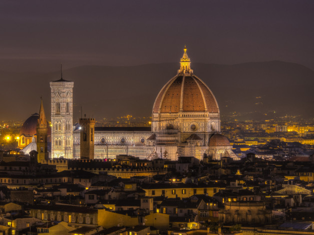 Обои картинки фото florence, города, флоренция , италия, огни, ночь, панорама
