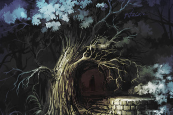 Картинка фэнтези нежить дерево рисунок лес силуэт тьма арт roman avseenko by