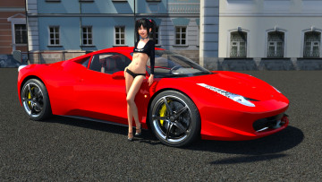 Картинка 3д+графика люди-авто мото+ people-+car+ +moto фон взгляд девочка