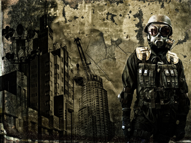 Обои картинки фото разное, компьютерный дизайн, респиратор, фон, мужчина, униформа, дом