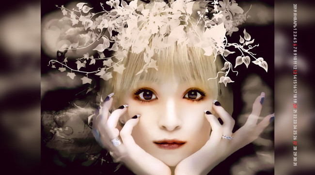 Обои картинки фото календари, фэнтези, девушка, венок, взгляд, лицо