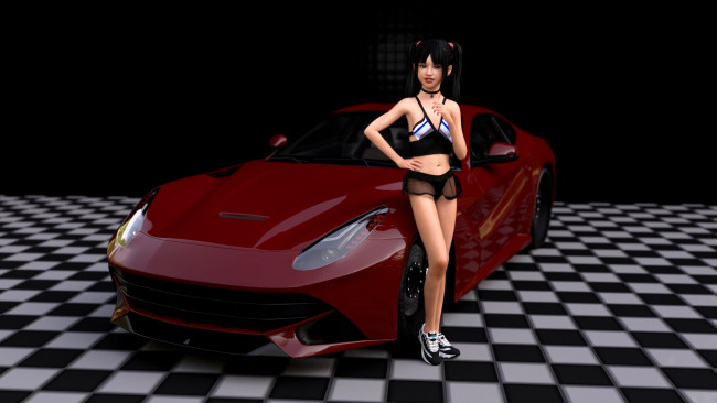 Обои картинки фото 3д графика, люди-авто, мото , people- car ,  moto, фон, взгляд, девочка