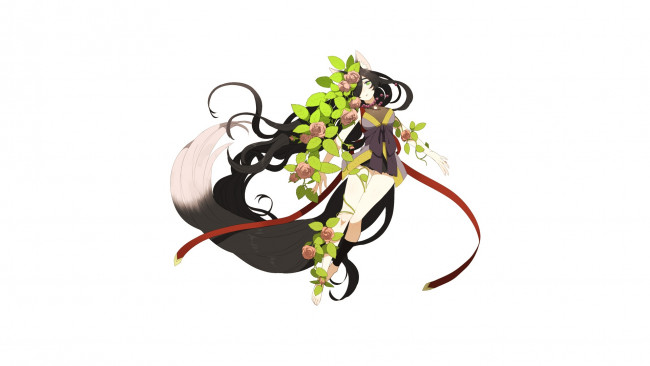 Обои картинки фото аниме, животные,  существа, девушка, фон, взгляд