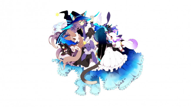 Обои картинки фото аниме, животные,  существа, фон, взгляд, девушка