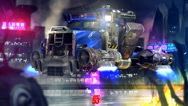 Обои картинки фото фэнтези, транспортные средства, будущее, грузовик, арт, art, фантастика